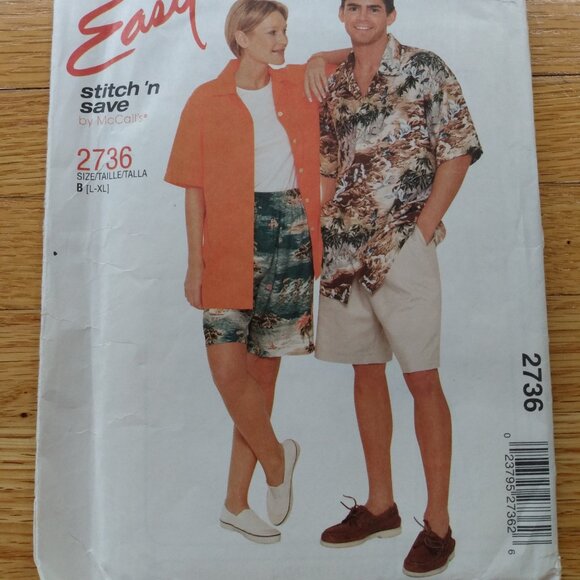 Vintage Shorts & Hawaiian Shirt Sewing Pattern UNCUT Unisex L-XL - Picture 10 of 10
